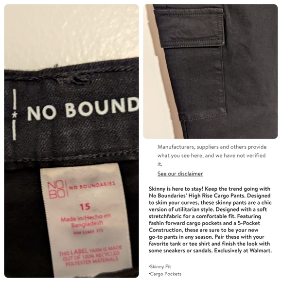 No Boundaries NWOT size 15 Ankle High Rise Cargo Skinny Jeans - Picture 3 of 3